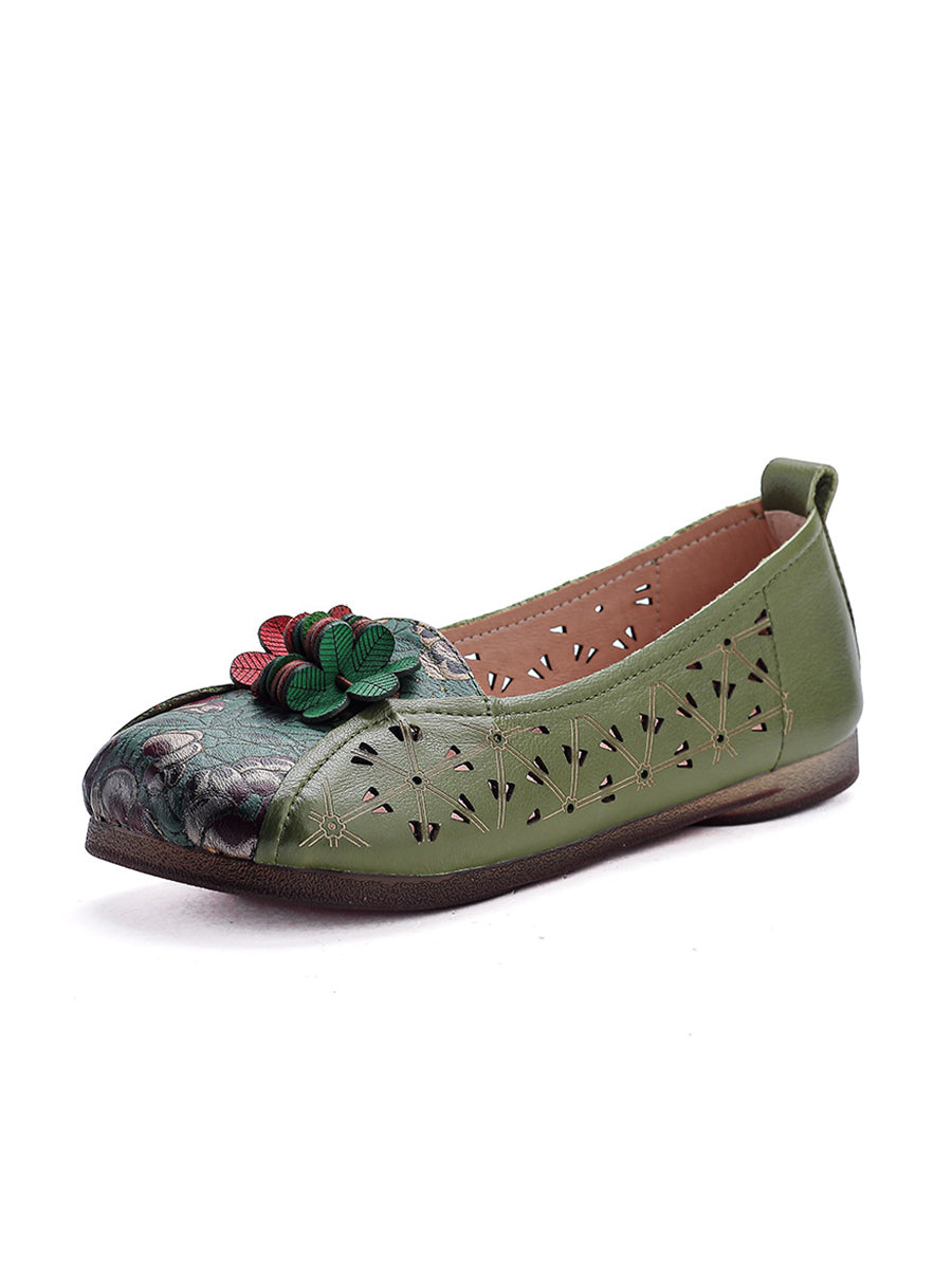 Women Summer Ethnic Flower Leather Spliced Shoes