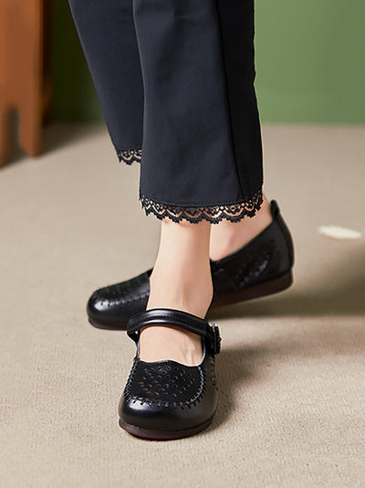 Women Summer Casual Genuine Leather Low Heel Shoes