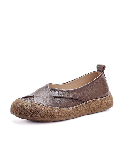 Women Summer Genuine Leather Spliced Flat Shoes