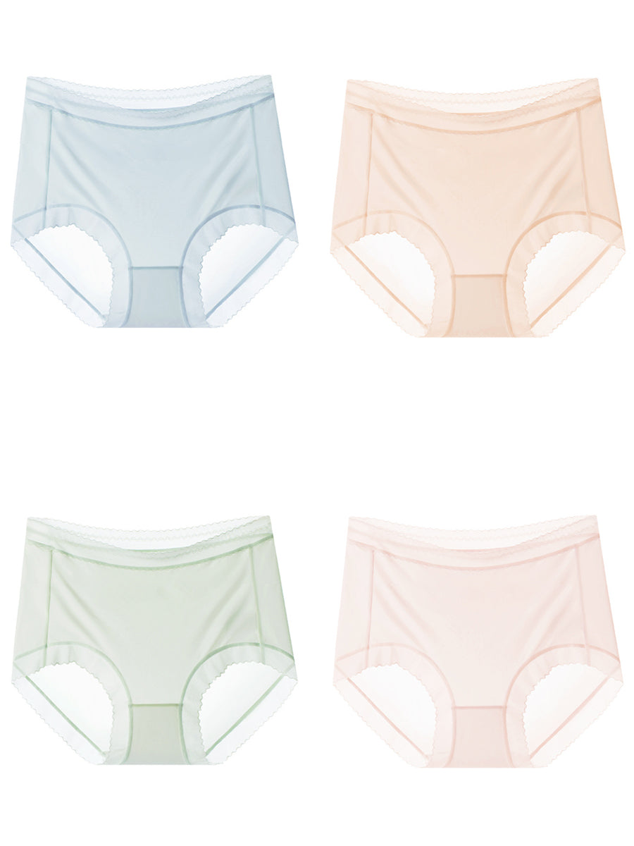 4 Pieces Summer Women Pure Color Thin Underwear