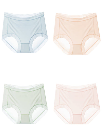 4 Pieces Summer Women Pure Color Thin Underwear