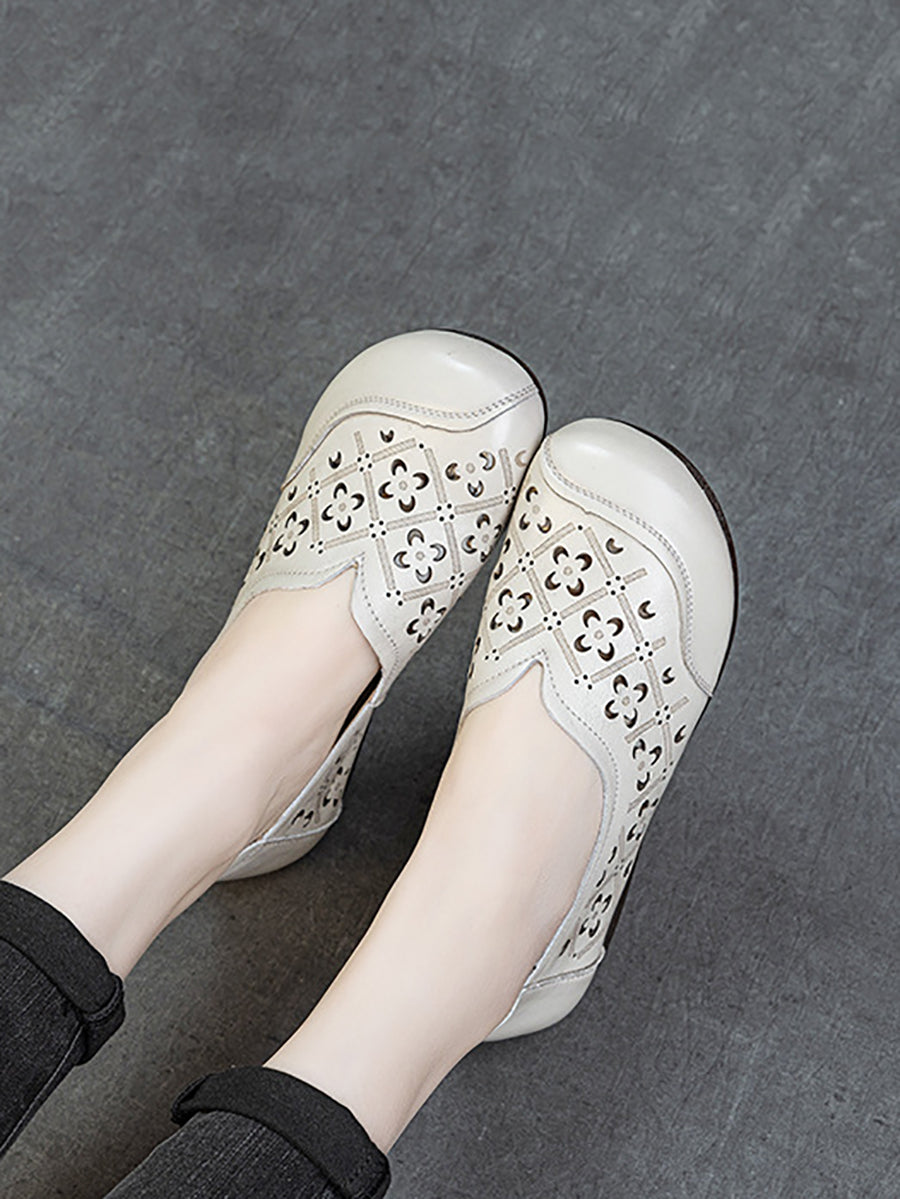 Women Soft Genuine Leather Hollow Out Low Heel Shoes