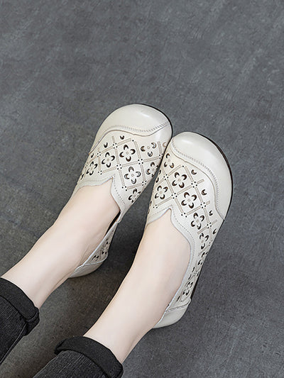 Women Soft Genuine Leather Hollow Out Low Heel Shoes