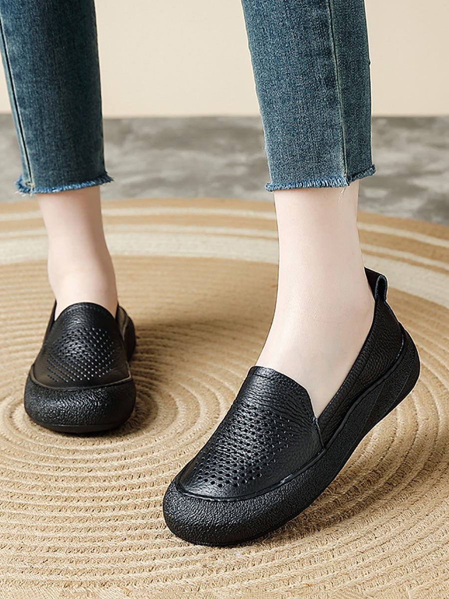 Women Summer Hollow Out Leather Flat Shoes