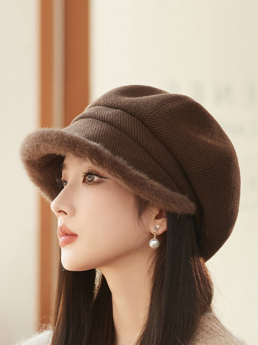 Winter Casual Pure Color Plush Spliced Hat