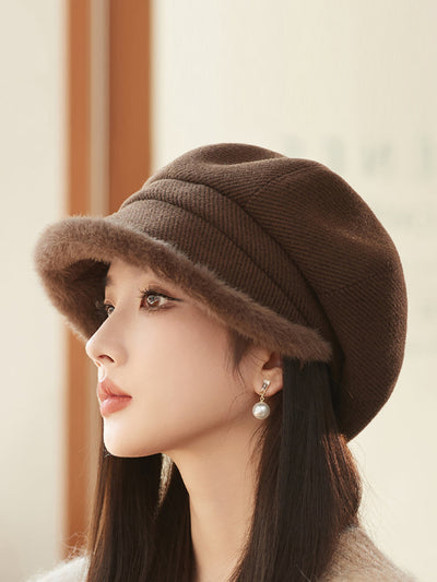 Winter Casual Pure Color Plush Spliced Hat