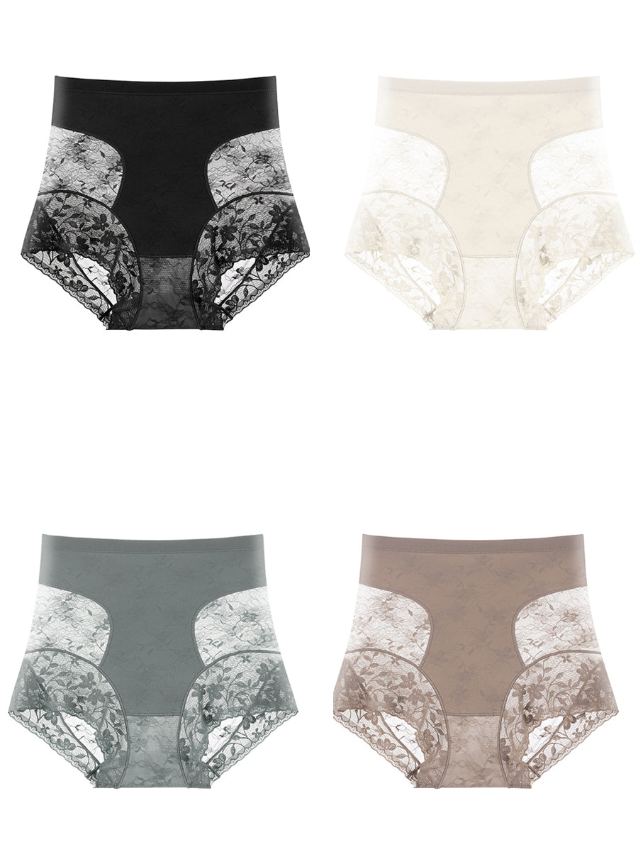 4 Pieces Summer Women Lace High Waist Underwear
