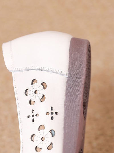 Women Casual Summer Leather Hollow Out Flat Shoes