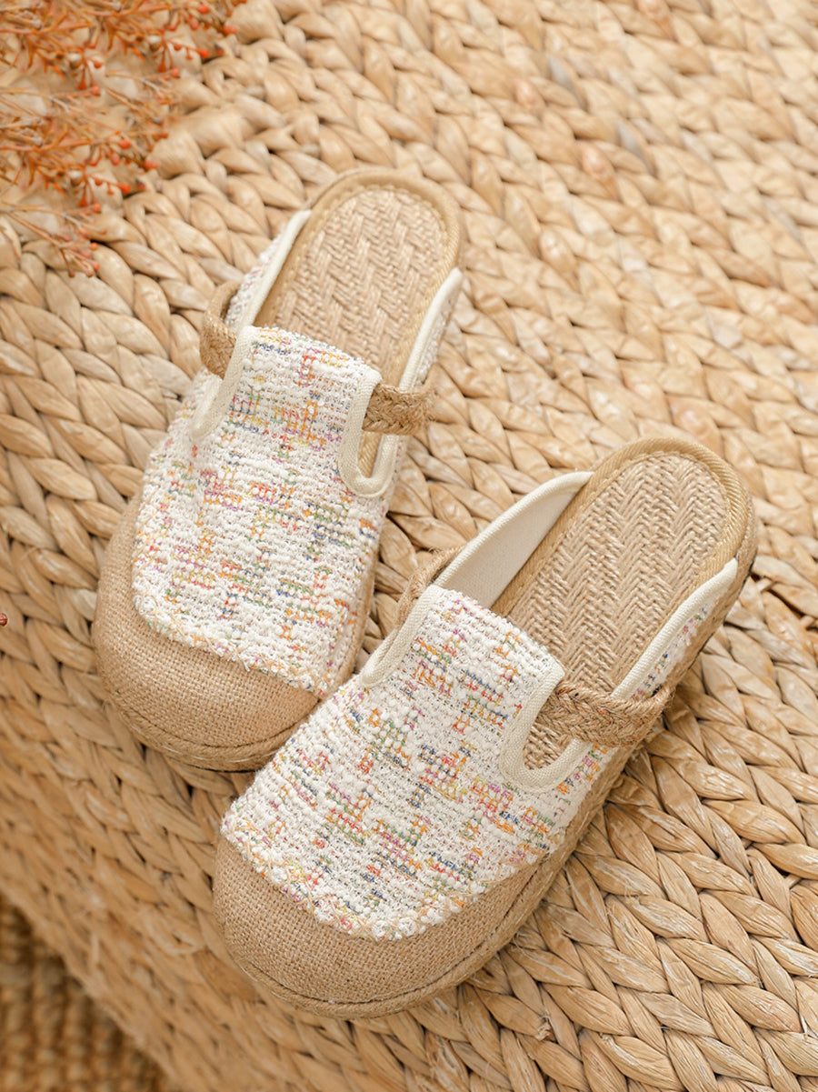 Women Artsy Canvas Linen Spliced Flat Shoes