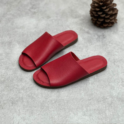 Women Summer Casual Genuine Leather Solid Slippers