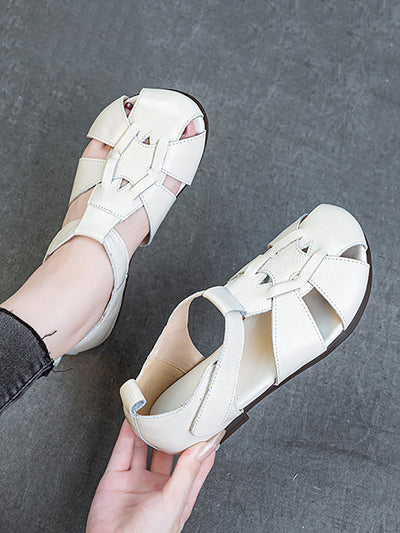 Women Summer Soft Leather Spliced Sandals
