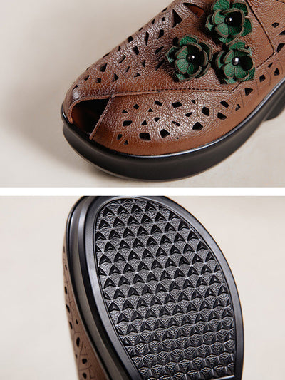 Women Summer Hollow Out Leather Platform Slippers