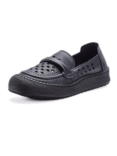 Women Summer Leather Hollow Out Flat Shoes