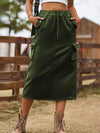 A-Line Buttoned Drawstring Pockets Solid Color Split-Joint Skirts Bottoms