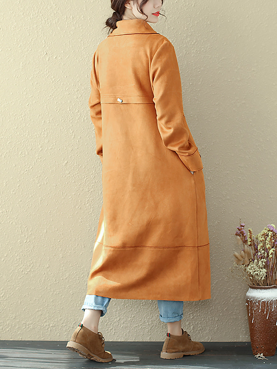 Plus Size Women Autumn Long Sleeve Yellow Brown Coat