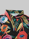 Flared Sleeves Long Sleeves Buttoned Contrast Color Flower Print Lapel Blouses&Shirts Tops