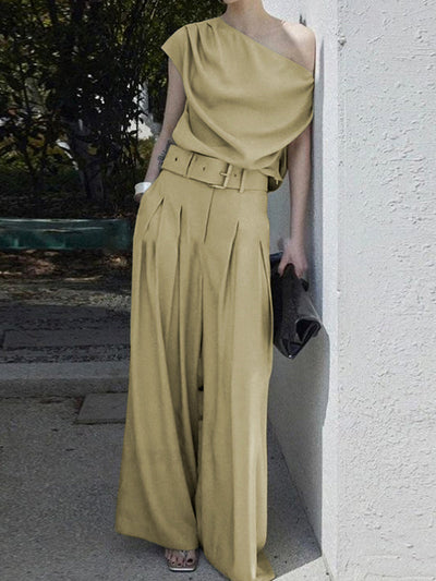 Loose Short Sleeves Solid Color One-Shoulder T-Shirts Tops