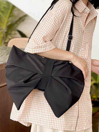 Bowknot Solid Color Zipper Shoulder Bags