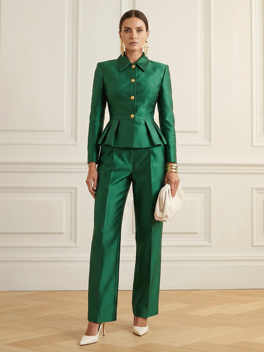 Column Skinny Pockets Solid Color Blazer Pants