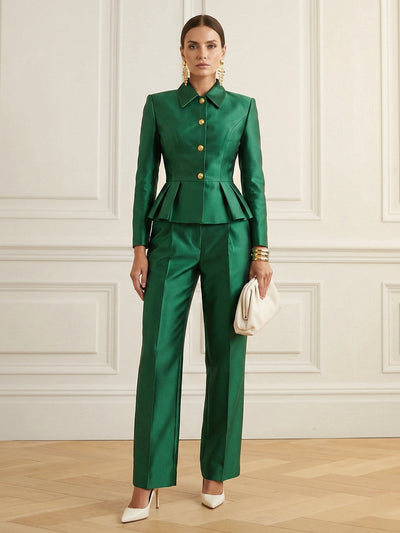 Column Skinny Pockets Solid Color Blazer Pants