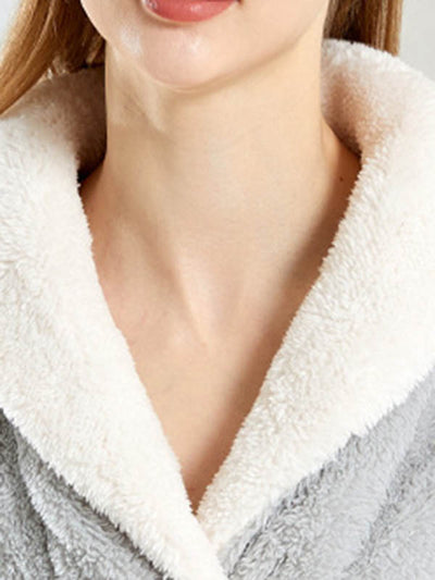 Coral Fleece Split-Joint V-Neck + Pants Pajama Two Pieces Set