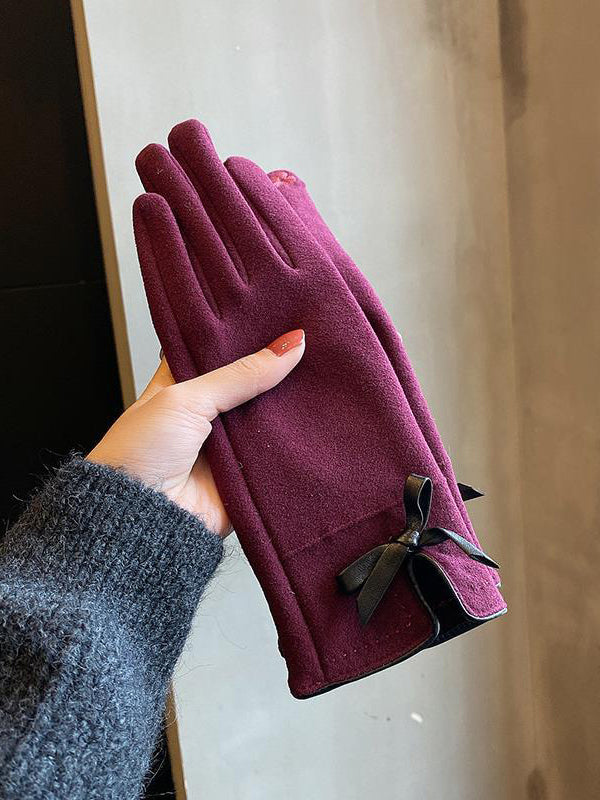 Bow-Embellished Split-Joint Gloves