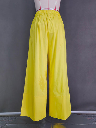High Waisted Loose Pockets Solid Color Pants Trousers