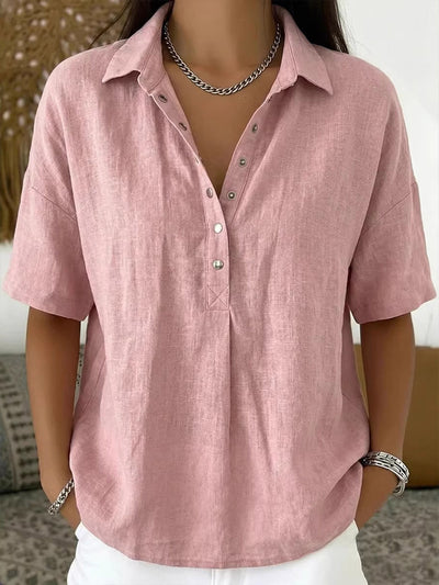 Half Sleeves Loose Buttoned Solid Color Lapel Blouses&Shirts Tops