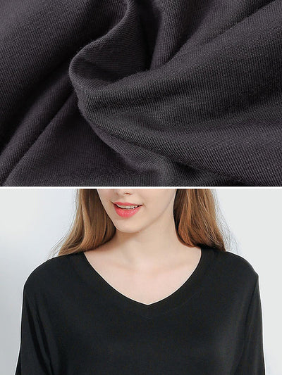 Simple Short Sleeves Loose Split-Side Solid Color V-Neck Pajamas Dress