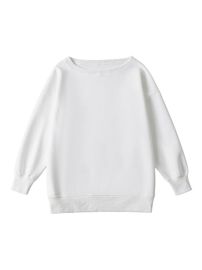 Long Sleeves Loose Solid Color Split-Joint Round-Neck Sweatshirt Tops