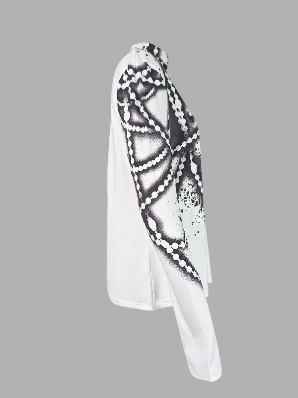 Long Sleeves Skinny Printed Striped High Neck T-Shirts Tops