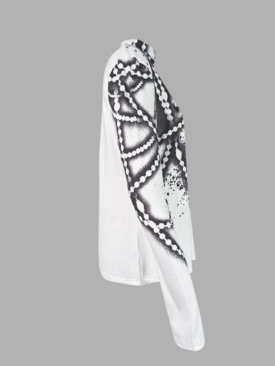 Long Sleeves Skinny Printed Striped High Neck T-Shirts Tops