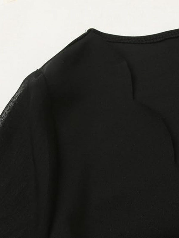 Long Sleeves Loose Elasticity See-Through Split-Joint V-Neck Mini Dresses