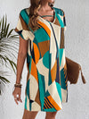 A-Line Loose Contrast Color Printed Zipper V-Neck Mini Dresses