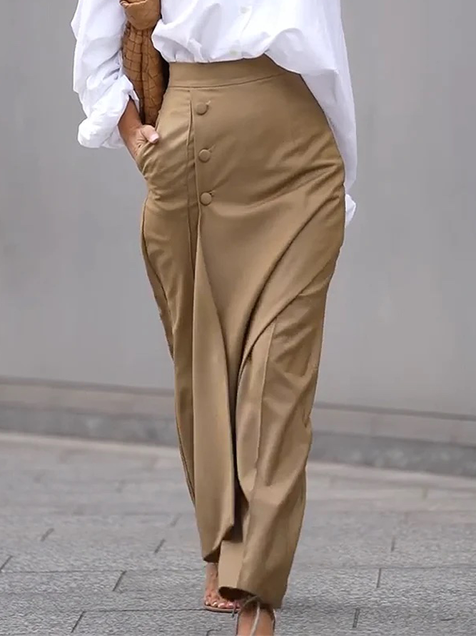High Waisted Asymmetric Solid Color Pants Trousers