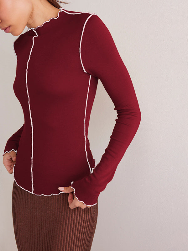 Long Sleeves Skinny Solid Color Round-Neck T-Shirts