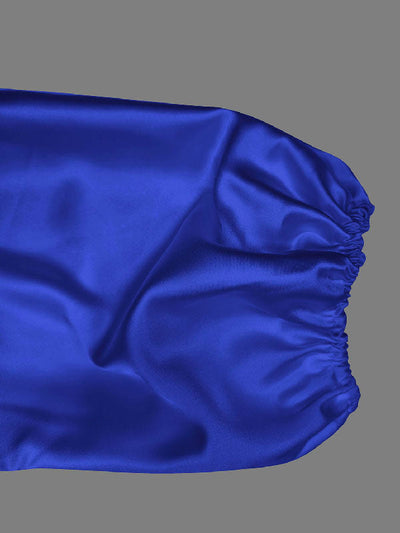 High Waisted Puff Sleeves Falbala Solid Color V-Neck Maxi Dresses