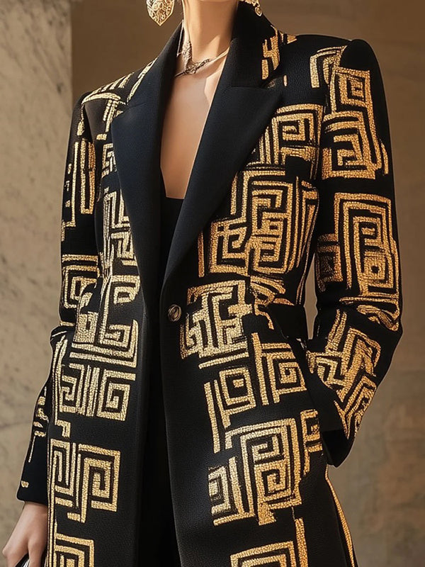 Long Sleeves Loose Buttoned Contrast Color Pockets Notched Collar Woolen Coat