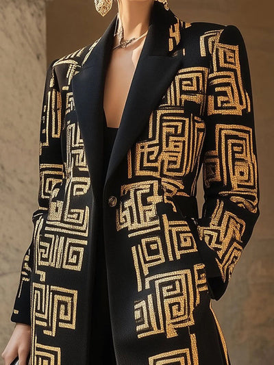 Long Sleeves Loose Buttoned Contrast Color Pockets Notched Collar Woolen Coat