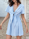 A-Line Loose Elasticity Knot Pleated Solid Color Deep V-Neck Mini Dresses