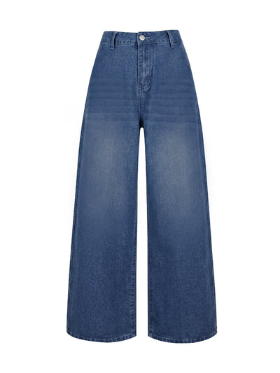 Loose Wide Leg Pockets Solid Color Jean Pants Bottoms