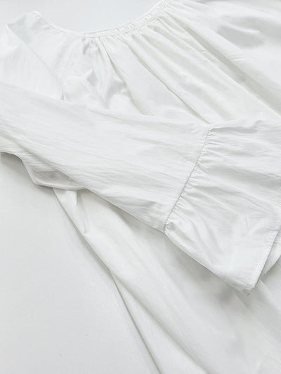 Flared Sleeves Loose Pleated Solid Color Split-Joint Round-Neck Maxi Dresses