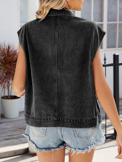 Loose Sleeveless Buttoned Pockets Lapel Vest Outerwear