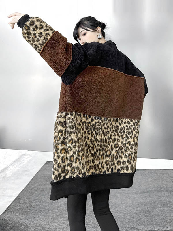 Long Sleeves Loose Buttoned Contrast Color Reversible Split-Joint Round-Neck Cardigan Tops Outerwear