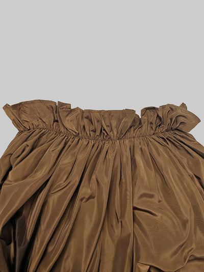 Loose Puff Sleeves Falbala Pleated Solid Color Off-The-Shoulder Maxi Dresses