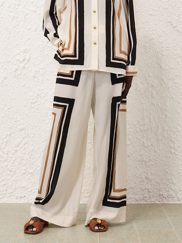 Loose Wide Leg Plaid Striped Tied Waist Casual Pants Bottoms Trousers