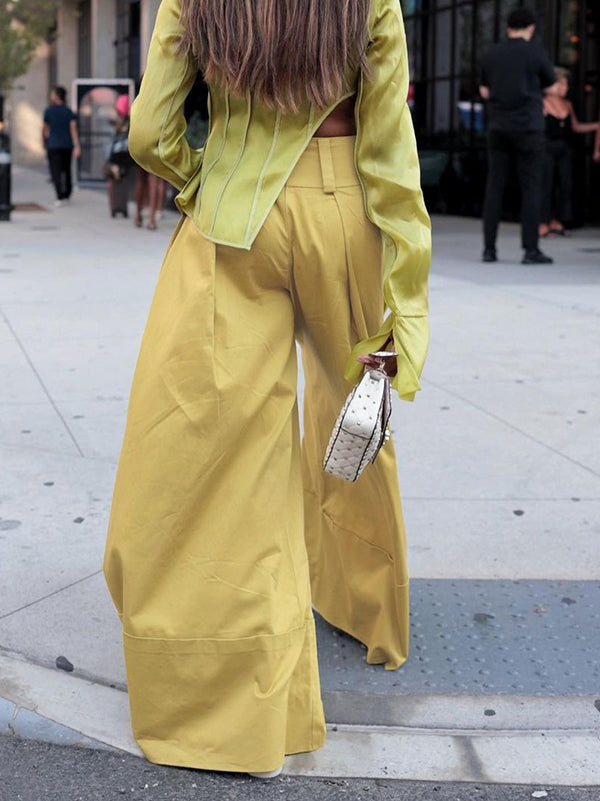 High Waisted Loose Pockets Solid Color Pants Trousers