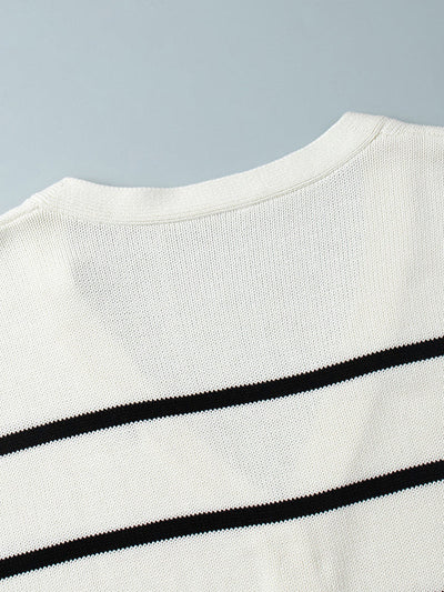 Long Sleeves Loose Split-Joint Striped V-Neck Cardigan Tops