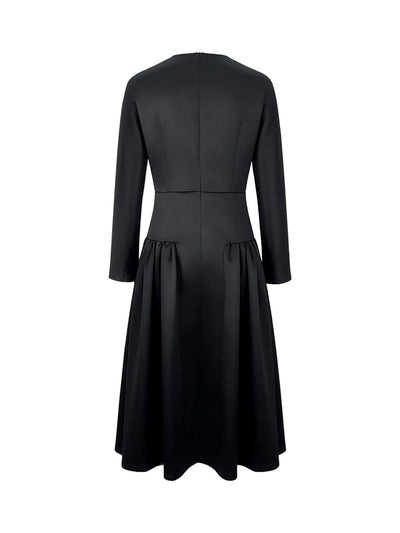 Long Sleeves Solid Color Round-Neck Midi Dresses