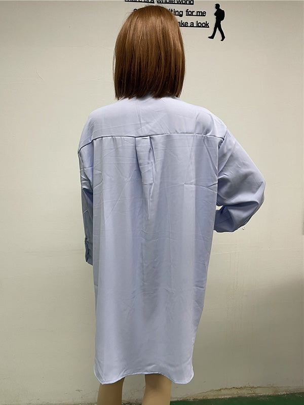 Urban Long Sleeves High-Low Solid Color Lapel Collar Blouses